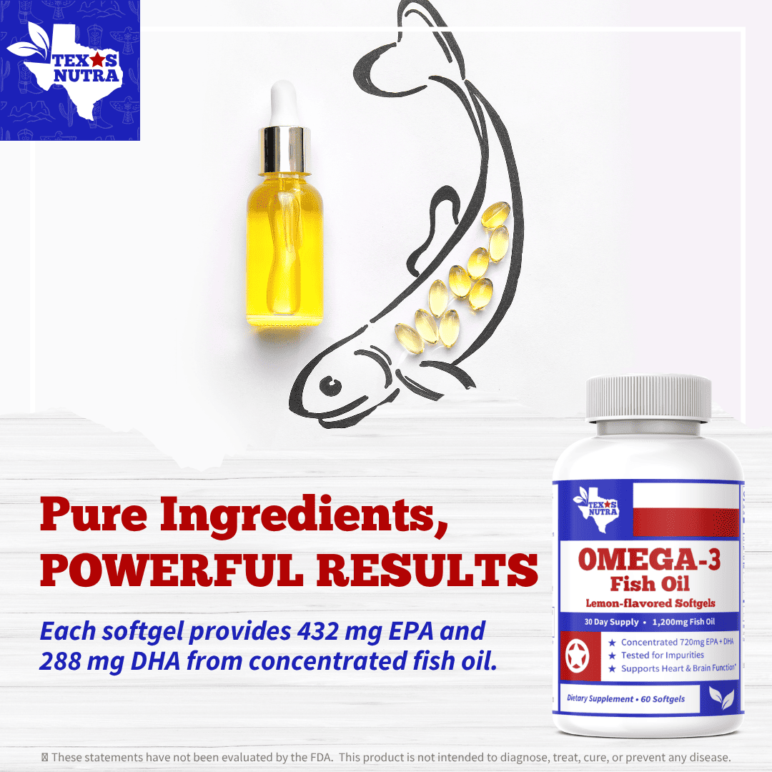 Omega-3 Fish Oil softgels bottle with ribbed white cap and front label; lemon flavor.