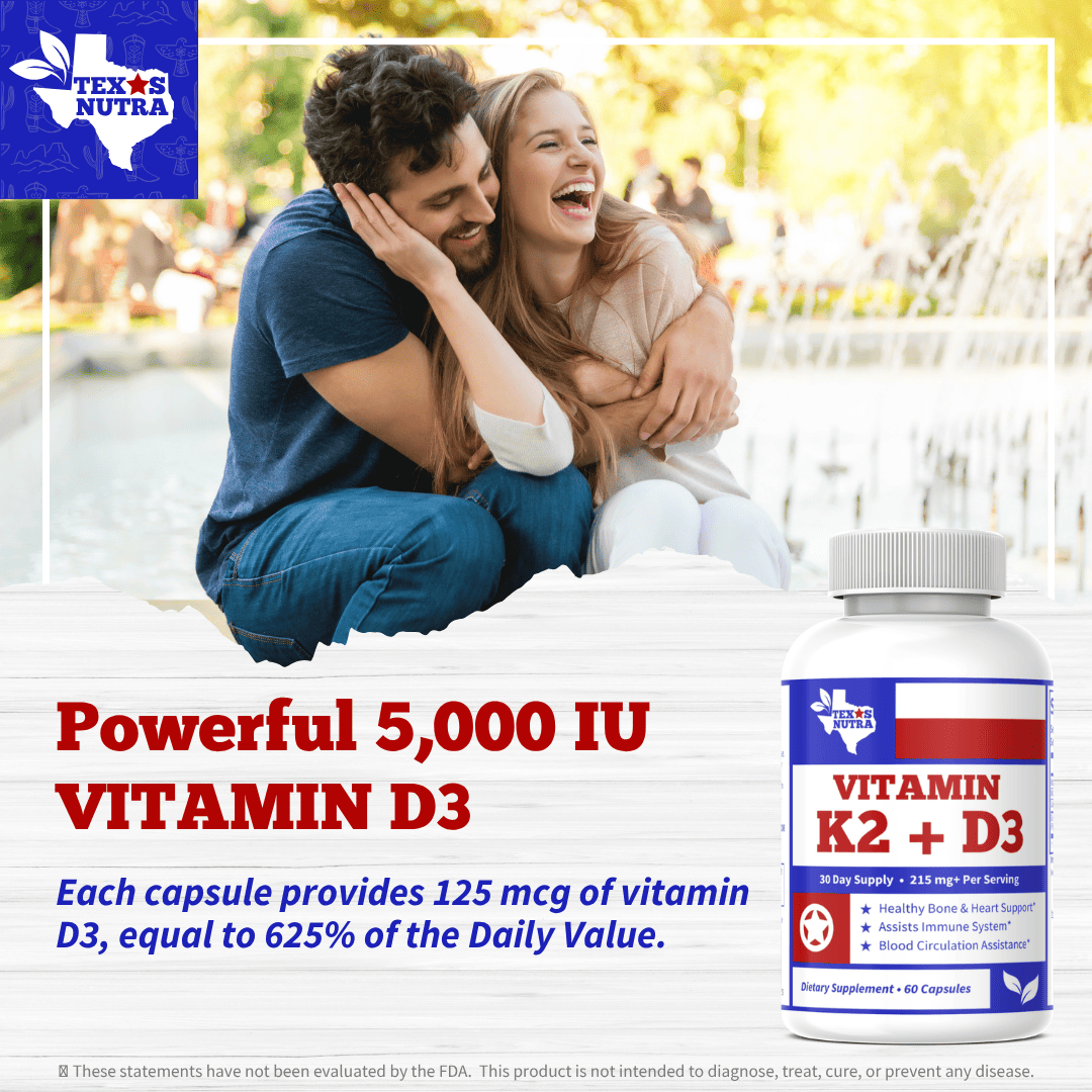Vitamin K2 + D3 supplement bottle with white cap and red/blue label