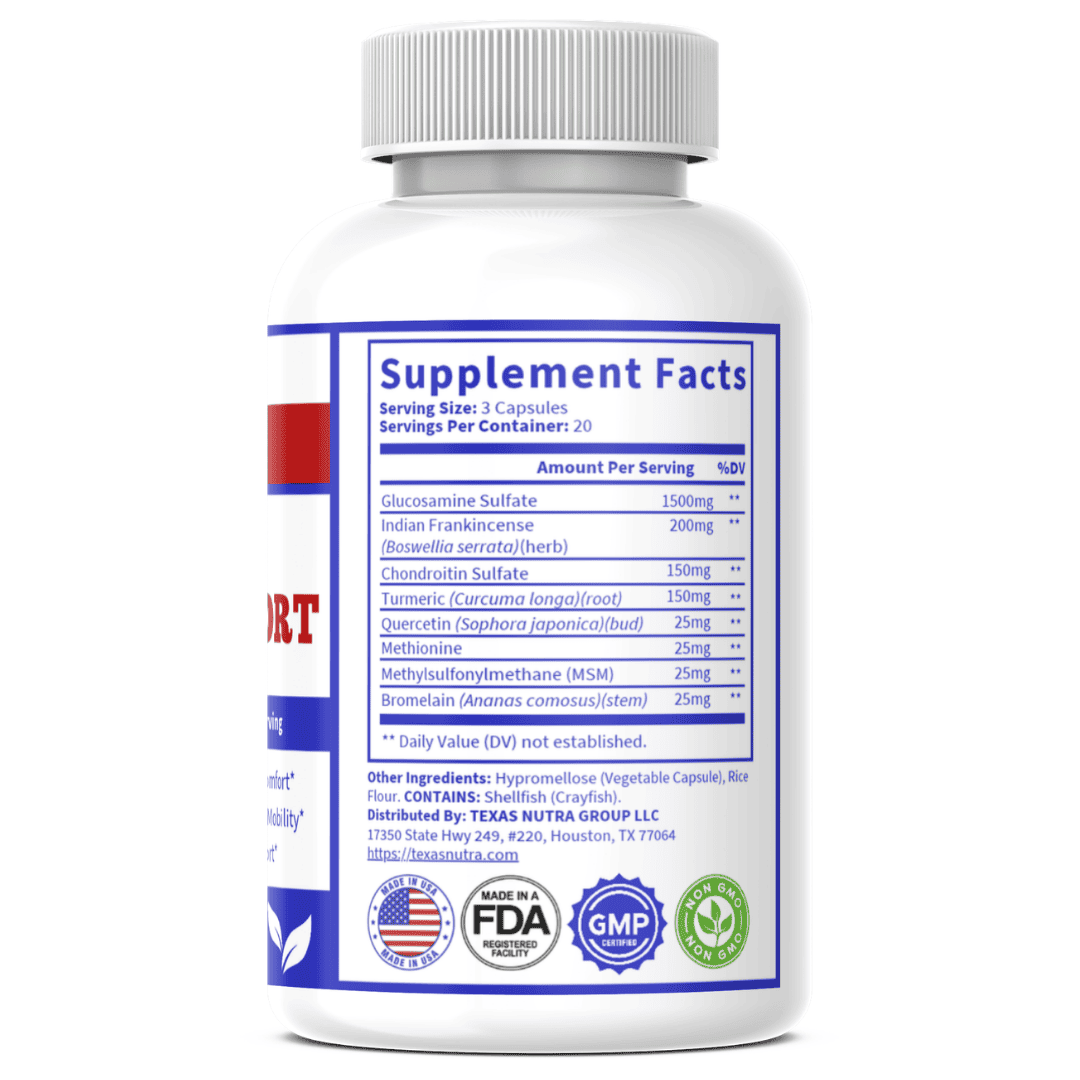 Advanced Joint Support bottle back label showing Supplement Facts panel
